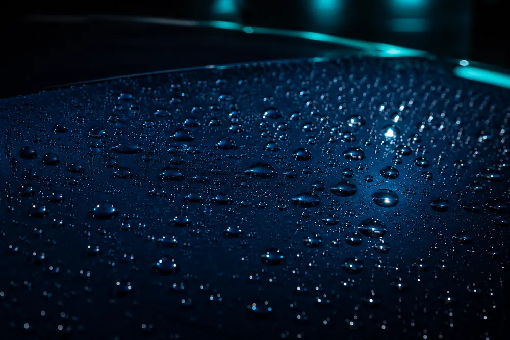 Water beading on freshly washed dark paint